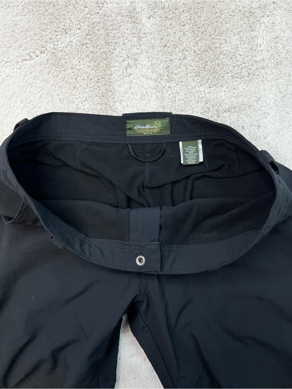 Eddie Bauer Pants Men 38x30 Black Hiking Cargo Fleece Lined Outdoors Outerwear - Picture 3 of 9